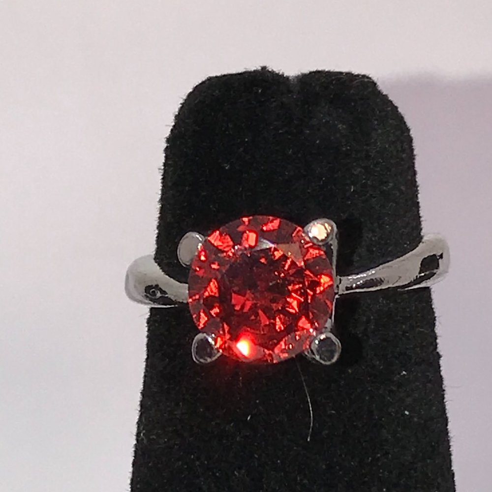 Silver Red Cz Ring, Size 5 1/4